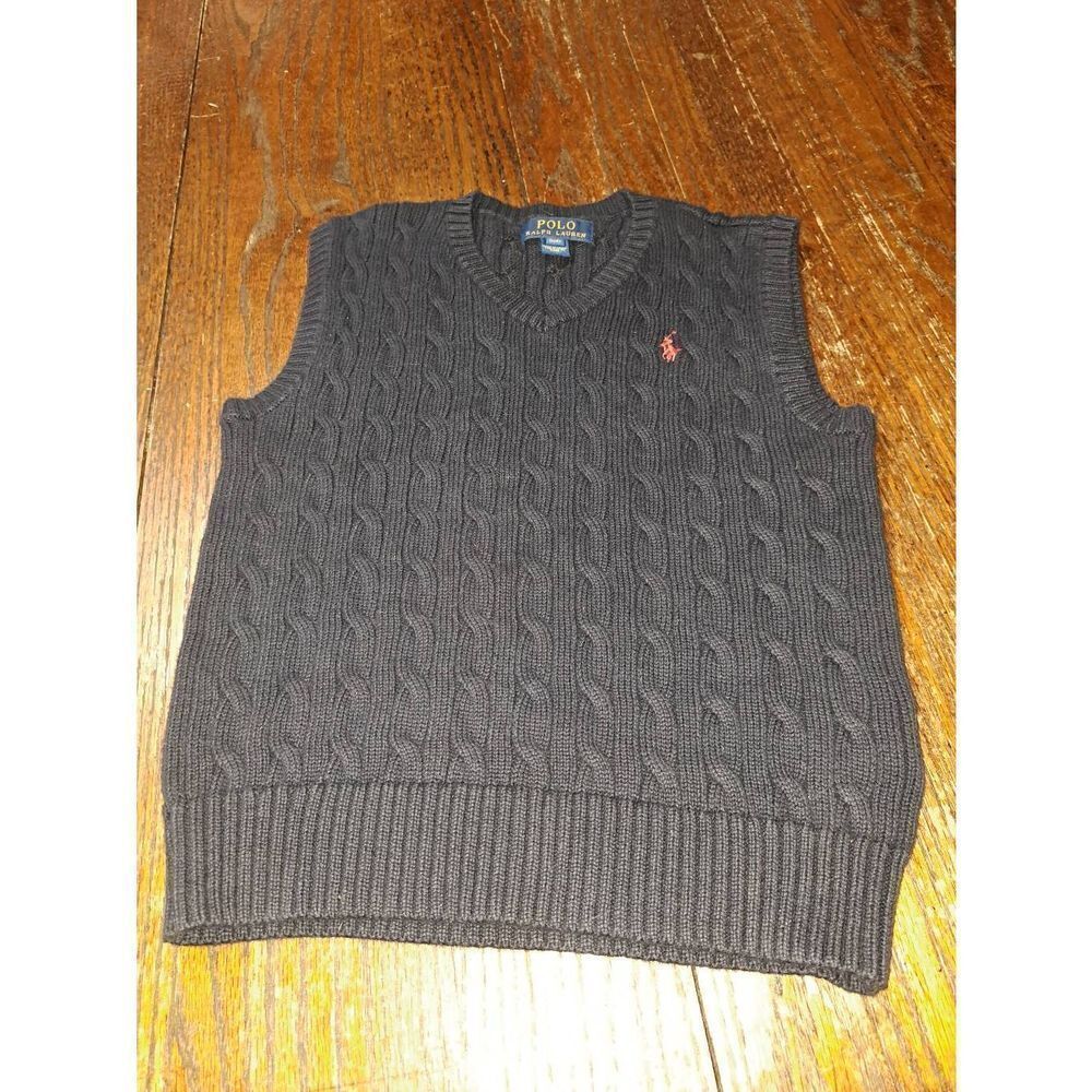 Boys Small 8 Polo Ralph Lauren Blue VNeck Sleeveless Knit Sweater Vest Cotton